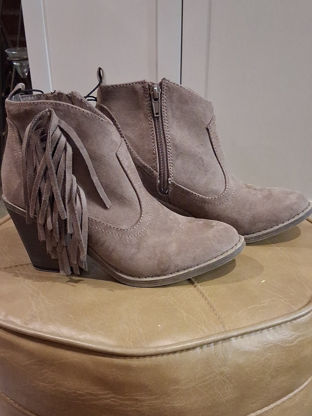 Faded Glory Taupe Suede Fringe Ankle Booties